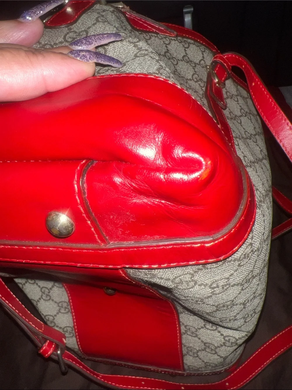 Gucci Beige GG Canvas Shoulder Bag with Red Leather Trim Dome satchel - Picture 11 of 16